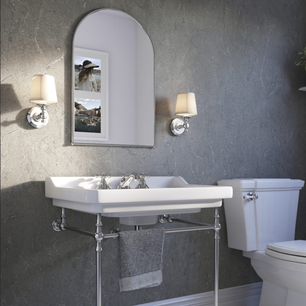 Lifestyle image of the Showerwall Laminate Zamora Marble 2440mm x 1179mm Proclick Ply Wall Panel - SW38